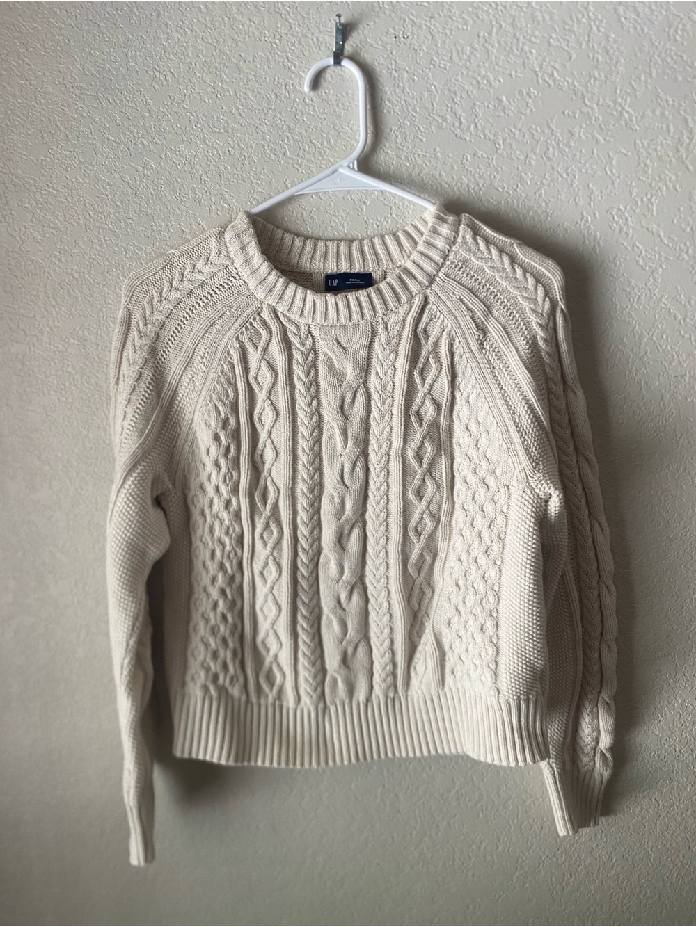 Chunky Cotton Cottage Core Cable Knit Crewneck Sweater - Cream